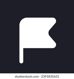 Flag dark mode glyph ui icon. Tagged materials. Mark for information. User interface design. White silhouette symbol on black space. Solid pictogram for web, mobile. Vector isolated illustration