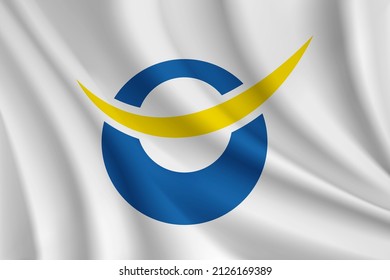 Flag of Date, Fukushima, Japan. Realistic waving flag of Date vector background.