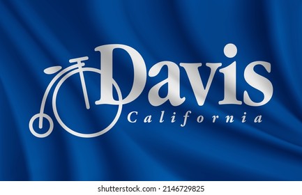 Flag of Davis, California, USA. Realistic waving flag of Davis vector background.