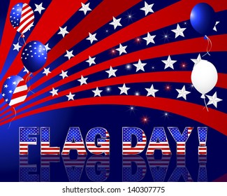 Flag Day. Beautiful text and balloons with the pattern of the American flag. 10eps. Vector illustration.