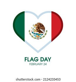 Flag Day in Mexico vector. Flag of mexico in heart shape icon isolated on a white background vector. Mexico Flag Day Poster, February 24. Important day