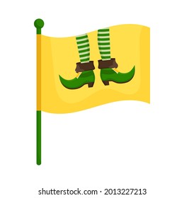 Flag decorated with elements for St. Patrick's Day. Vector illustration isolated, white background.Cartoon style