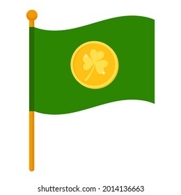 Flag decorated with elements for St. Patrick's Day. Vector illustration isolated, white background.Cartoon style