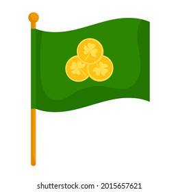Flag decorated with elements for St. Patrick's Day. Vector illustration isolated, white background.Cartoon style
