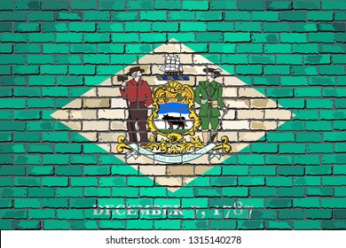 Flag of Delaware on a brick wall - Illustration