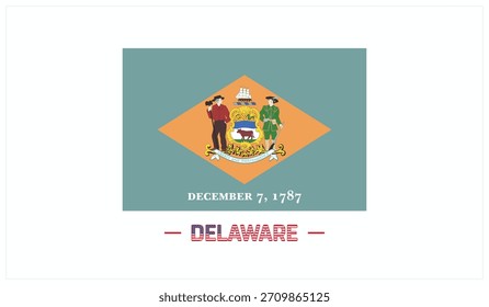 Flagge von DELAWARE auf weißem Hintergrund, Bearbeitbare Vektorgrafik der DELAWARE-Flagge, Gestaltung des Nationalfeiertages, Flagge von DELAWARE, Staat USA