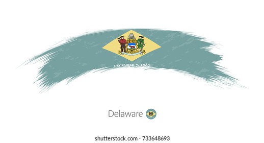 Flag of Delaware state in rounded grunge brush stroke. Vector illustration.