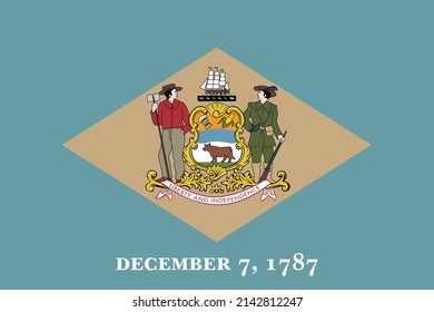 Flag of Delaware. State of Delaware USA. United States. United States of America US.