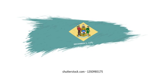 Flag of Delaware US State in grunge brush stroke, vector grunge illustration.
