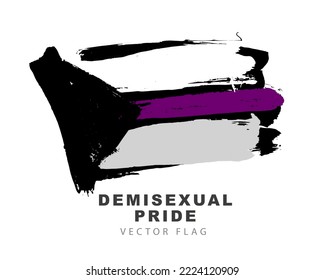 The flag of demisexual pride. Colored brush strokes drawn by hand. A colorful logo of one of the LGBT flags. Sexual identification. Limited sexual attraction. Vector illustration.