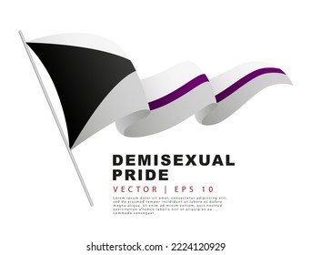 The flag of demisexual pride hangs on a flagpole and flutters in the wind. Limited sexual attraction. A colorful logo of one of the LGBT flags. Sexual identification. Vector illustration.