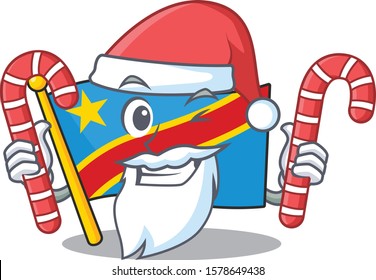Flag democratic republic Cartoon character in Santa with candy