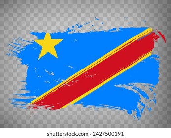 Flag of  Democratic Republic of the Congo brush stroke background.  Waving Flag DR of the Congo on transparent background for your design, app, UI.  Stock vector. EPS10.