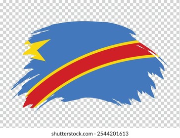 Bandera de la República Democrática del Congo con efecto de pincel de trazo de pintura afligido sobre fondo aislado