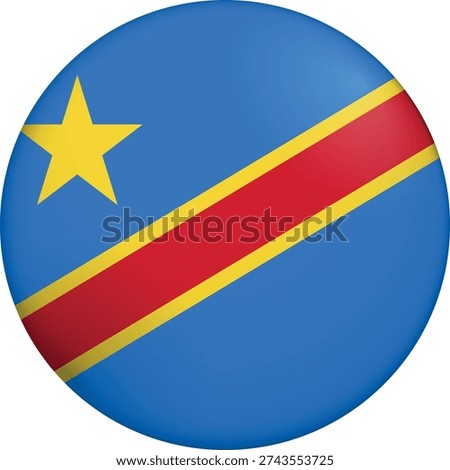 Flag of Democratic Republic of the Congo. Glossy circular flag. Button appearance. 3D Icon Design with depth. Professional, tactile look. Perfect for representing national identity in digital interfaces and perfect for websites.