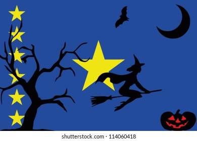 The flag of Democratic Republic of Congo with halloween silhouettes