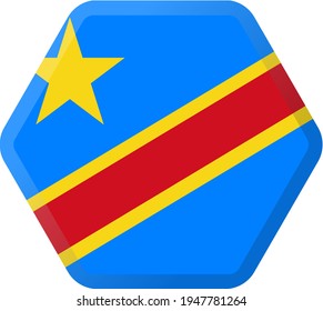 Flag of  Democratic Republic of the Congo hexagonal icon with smoothed corners, shadows and lights
