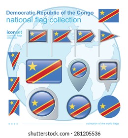 Flag of Democratic Republic of the Congo, icon collection, vector illustration