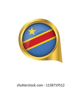 Flag of Democratic Republic of the Congo, location map pin, pointer flag Democratic Republic of the Congo, button gold, Icon country . Vector Illustration EPS10.