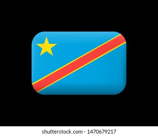 Flag of Democratic Republic of the Congo. Matted Vector Icon and Button. Rectangular Shape with Rounded Corners