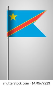 Flag of Democratic Republic of the Congo. National Flag on Flagpole. Isolated Illustration on Gray Background