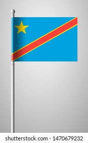 Flag of Democratic Republic of the Congo. National Flag on Flagpole. Isolated Illustration on Gray Background