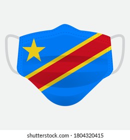 Flag of The Democratic Republic of The Congo on medical face mask Front side vector isolated on white background. EPS.file. Medical face mask concept protect people in country from virus.