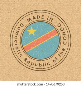 Flag of Democratic Republic of the Congo. Round Label with Country Name for Unique National Goods. Vector