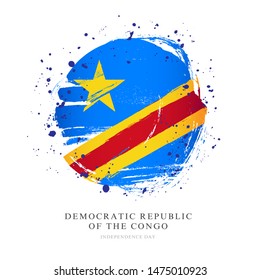Flag of the Democratic Republic of the Congo in the shape of a large circle. Vector illustration on a white background. Brush strokes are drawn by hand. Independence Day.