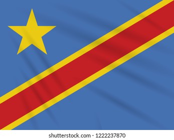 Flag Democratic Republic of Congo swaying in wind, realistic vector.
