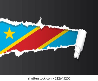 Flag of Democratic Republic of Congo under ripped paper vector illustration.