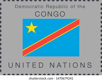 Flag of Democratic Republic of the Congo. Vector Sign and Icon. Postage Stamp