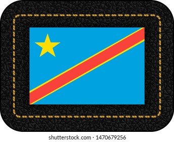 Flag of Democratic Republic of the Congo. Vector Icon on Black Leather Backdrop. Aspect Ratio 2:3