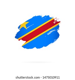Flag of the Democratic Republic of the Congo. Vector illustration on a white background. Brush strokes are drawn by hand.