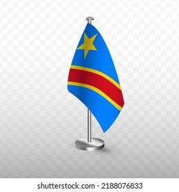 Flag of Democratic Republic of the Congo. Vector illustration of a flag with flagpole on a transparent background (PNG).