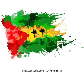 Flag of Democratic Republic of São Tomé and Príncipe made of colorful splashes