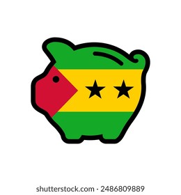 Flag of Democratic Republic Sao Tome and Principe, piggy bank icon, vector symbol.