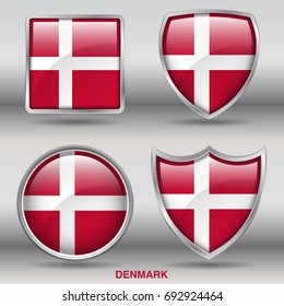 Flag of Denmark in 4 shape collection with clipping path