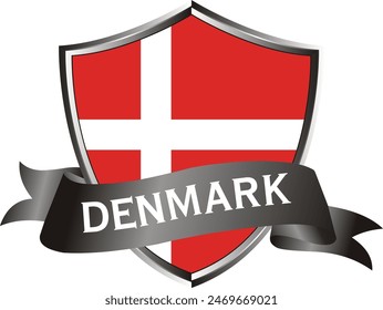 Flag of denmark as around the metal silver shield with denmark flag