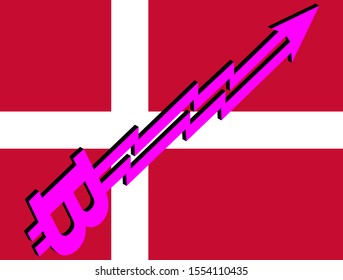 Flag of Denmark and bitcoin arrow graph going up