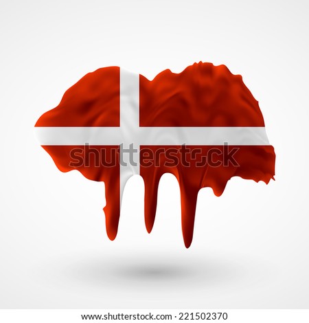Flag of Denmark Blot with paint streaks with the national colors. Independence Day. Banner Pennon Pennant Background Stock Vector Icon Image Picture Illustration Printed material Logo 