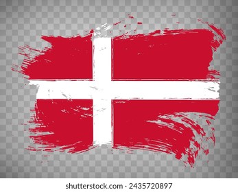 Flag Denmark brush stroke background.  Waving Flag of Kingdom of Denmark on tranparent backrgound for your web site design, app, UI.  vector. EPS10.