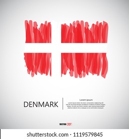 Flag of Denmark with brush stroke, grunge style background vector.