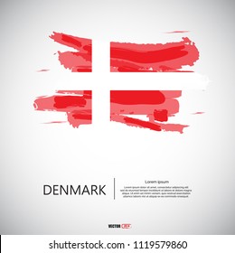 Flag of Denmark with brush stroke, grunge style background vector.