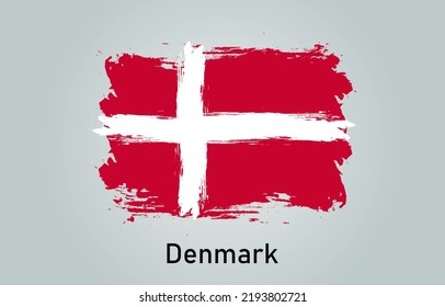 Flag of Denmark brush stroke grunge style banner background. vector.