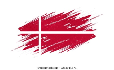 Flag of Denmark with Brush Style and Halftone Effect. Danish Flag Background with Grunge Concept