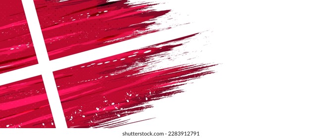Flag of Denmark with Brush Style and Halftone Effect. Danish Flag Background with Grunge Concept