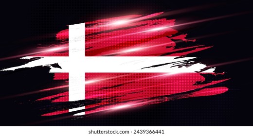 Flag of Denmark with Brush Style and Halftone Effect. Danish Flag Background with Grunge Concept and Glowing Light Effects