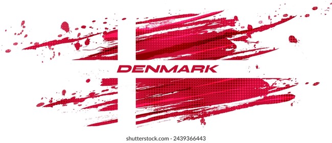 Flag of Denmark with Brush Style and Halftone Effect. Danish Flag Background with Grunge Concept