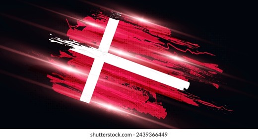 Flag of Denmark with Brush Style and Halftone Effect. Danish Flag Background with Grunge Concept and Glowing Light Effects